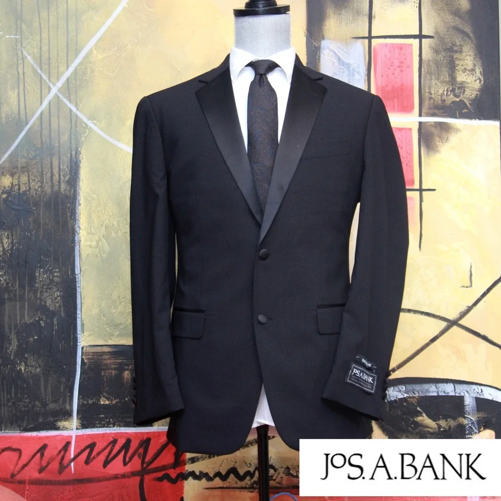 Jos A Bank Men's Dinner Jacket Blazer Black Tailored Fit 40R Wool Blend C070551‎